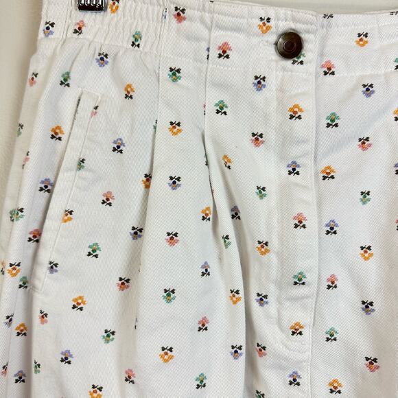 Vintage White Ditsy Floral Pleated Belted Midi Jean Skirt 8 M 80s 90s - Picture 4 of 9